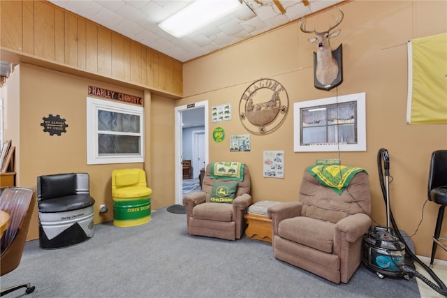 sitting room with carpet floors