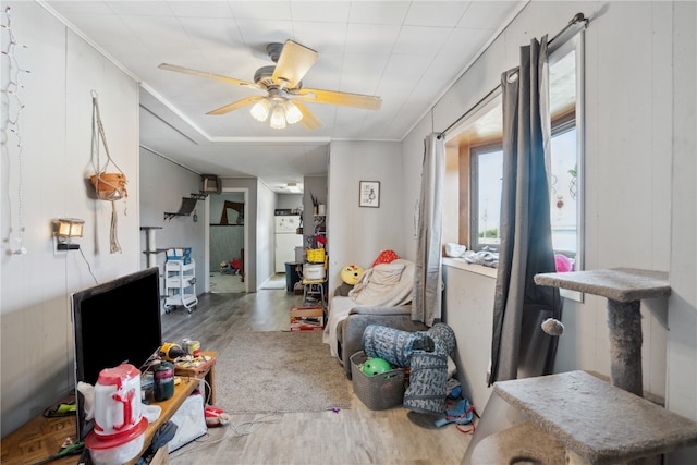 interior space featuring ceiling fan and hardwood / wood-style flooring