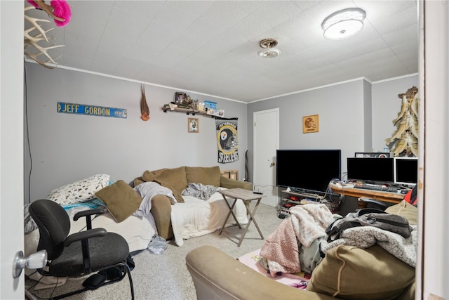 living room with crown molding