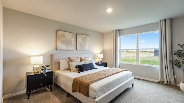 bedroom with baseboards and carpet floors