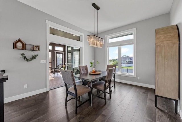 dining room with dark wood-style floors and baseboards