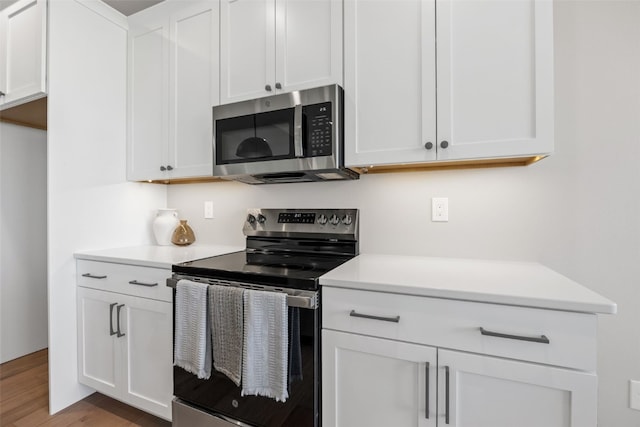 1510 Cardinal Dr, Fairfax, IA 52228 - kitchen with stainless steel appliances, white cabinets, light wood-style floors, and light countertops