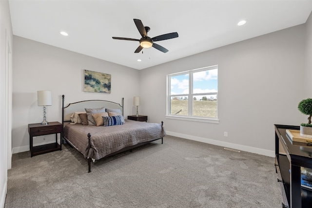 1510 Cardinal Dr, Fairfax, IA 52228 - carpeted bedroom featuring baseboards, recessed lighting, and ceiling fan