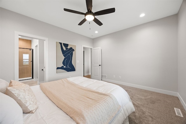 1519 Cardinal Dr, Fairfax, IA 52228 - bedroom with light colored carpet, recessed lighting, and ceiling fan
