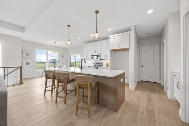 1519 Cardinal Dr, Fairfax, IA 52228 - kitchen featuring appliances with stainless steel finishes, light wood-style floors, white cabinets, recessed lighting, and light countertops