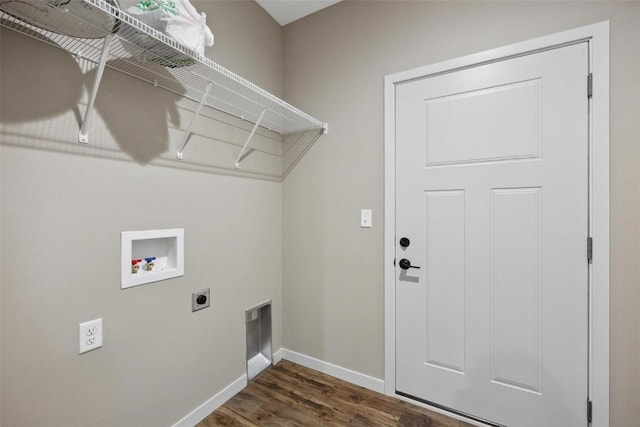 laundry room featuring hookup for a washing machine, electric dryer hookup, and dark hardwood / wood-style flooring