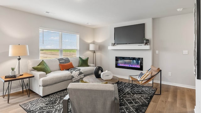 living room with hardwood / wood-style floors