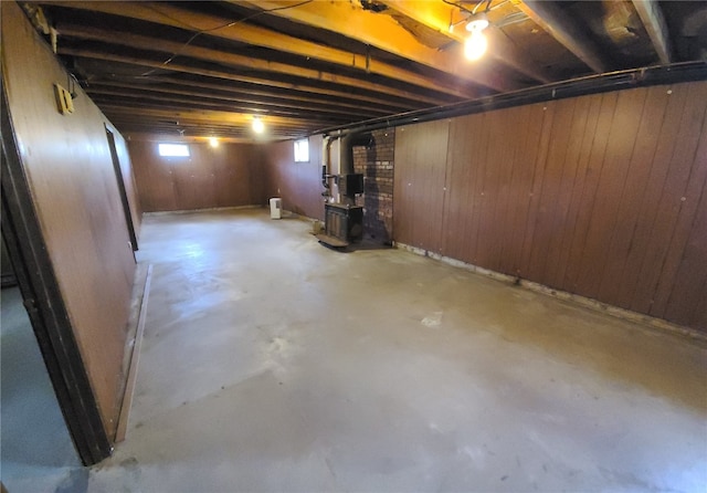 basement with wooden walls