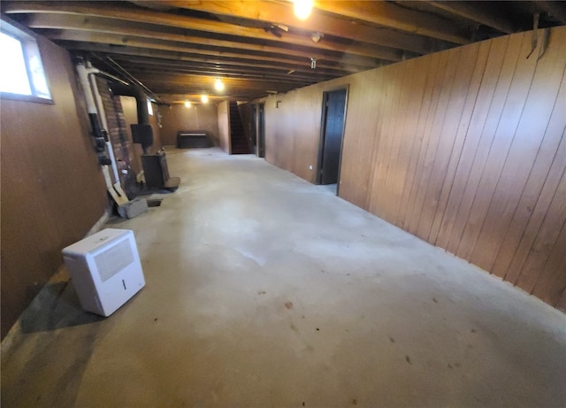 basement with wood walls