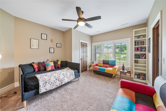 bedroom featuring ceiling fan and carpet floors