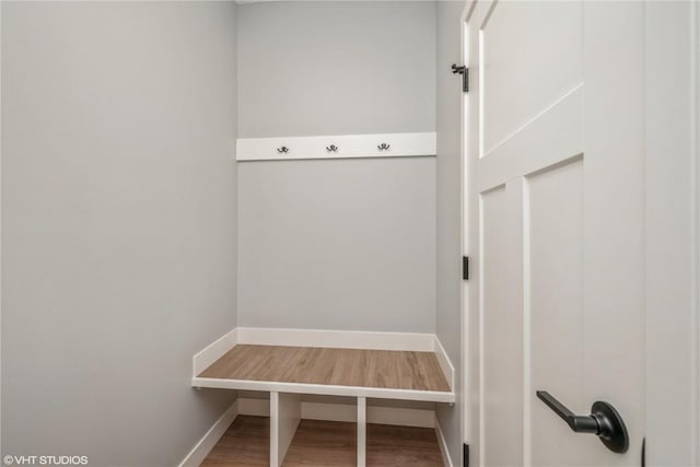 mudroom with hardwood / wood-style flooring