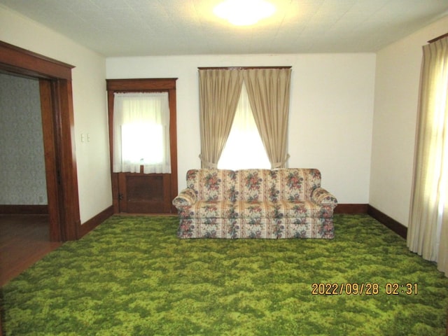 interior space with dark carpet