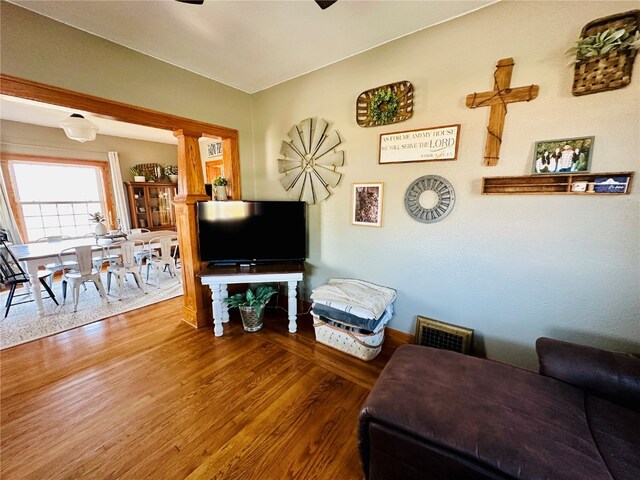 living room with hardwood / wood-style floors