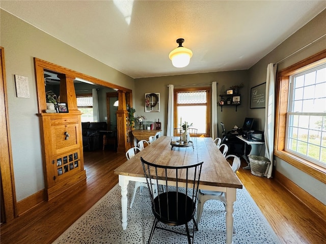 dining space with hardwood / wood-style flooring and a wealth of natural light