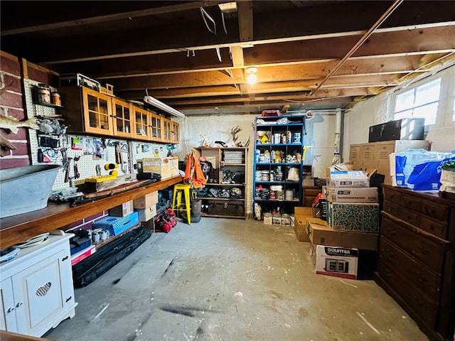 basement with a workshop area