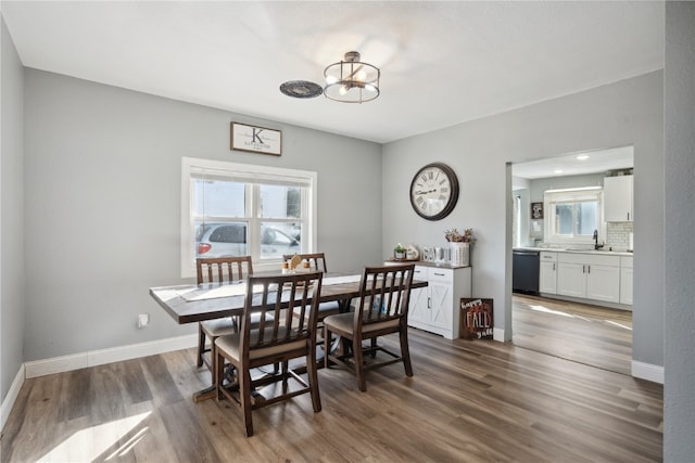 dining area featuring dark hardwood / wood-style flooring and sink