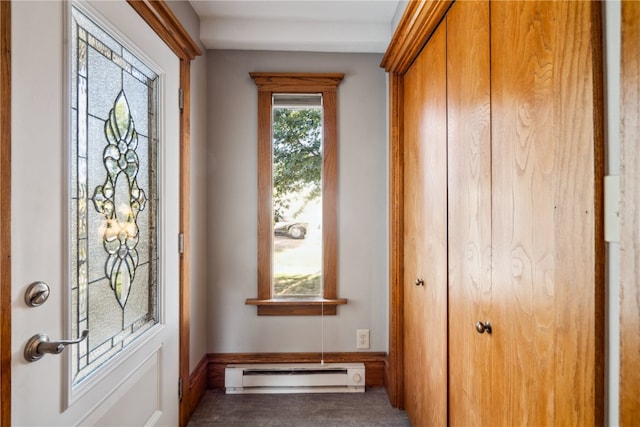 doorway featuring a baseboard radiator