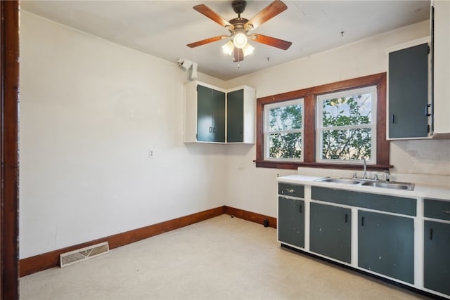 kitchen featuring ceiling fan and sink