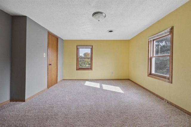 spare room with carpet and a textured ceiling