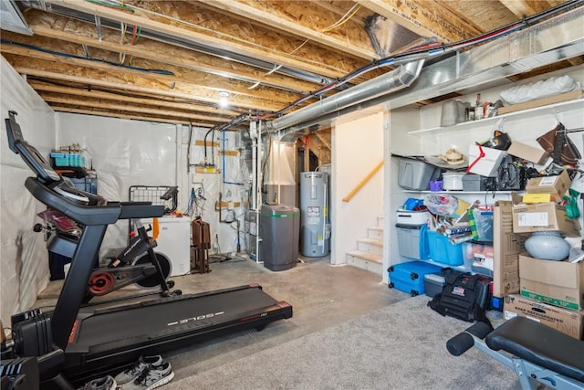 workout area featuring electric water heater