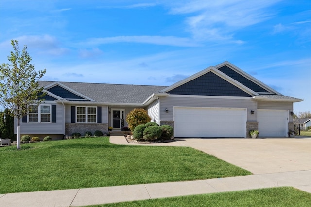 view of front facade featuring a garage and a front lawn