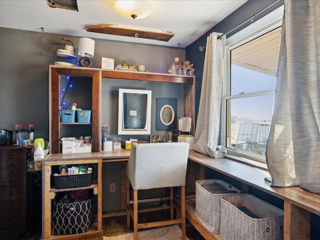 home office with a textured ceiling