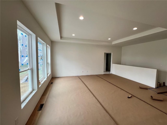 spare room with a raised ceiling