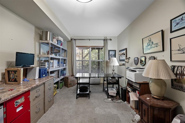 office area featuring light colored carpet