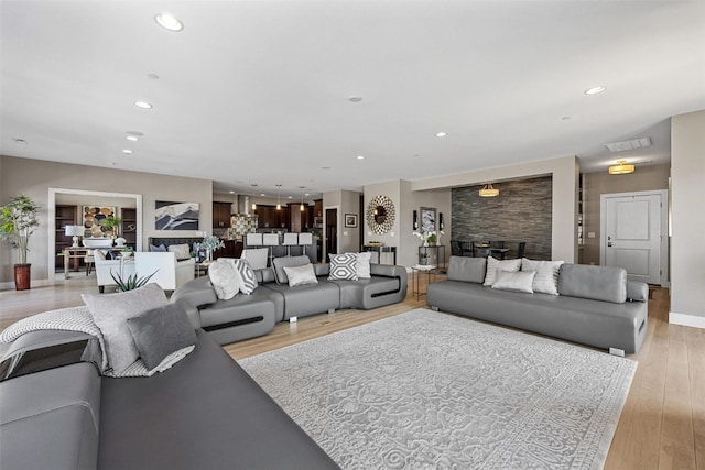 living room with light wood-type flooring