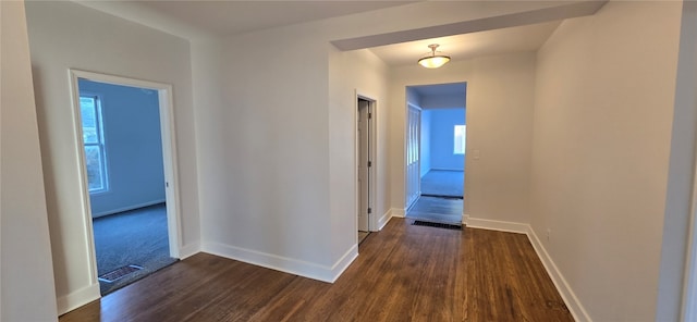 corridor featuring dark wood-type flooring and a wealth of natural light