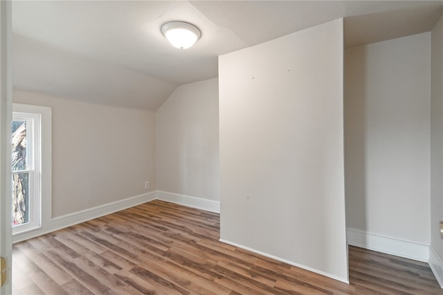 additional living space with wood-type flooring and lofted ceiling