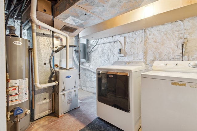 laundry room with washer and clothes dryer and gas water heater