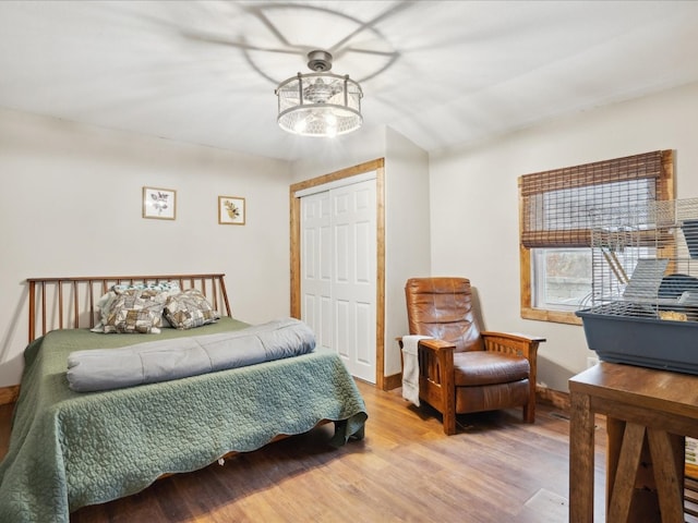 bedroom featuring hardwood / wood-style floors and a closet