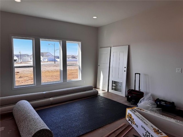 interior space featuring recessed lighting and wood finished floors