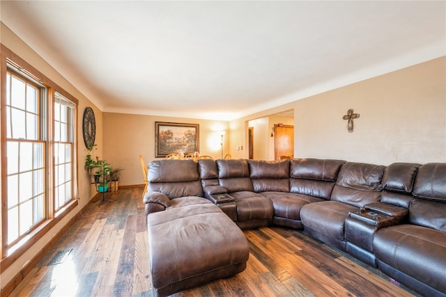 living room featuring dark hardwood / wood-style floors