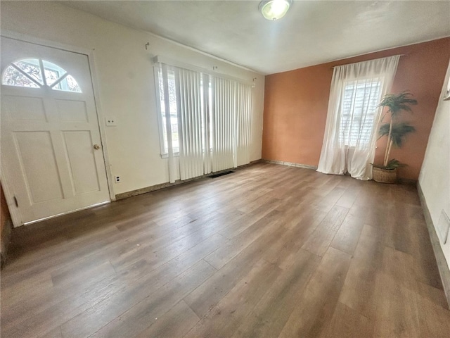 foyer entrance with hardwood / wood-style floors and plenty of natural light