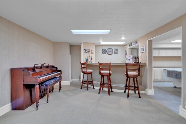 interior space with light colored carpet and white cabinetry