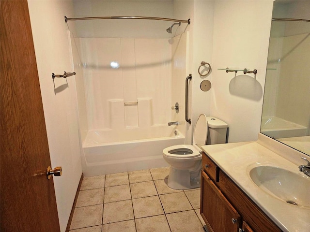 full bathroom with tile patterned flooring, vanity, toilet, and shower / bathtub combination