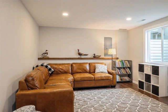 living room featuring dark hardwood / wood-style flooring