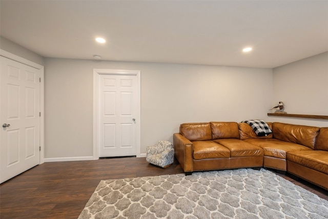 living room with dark wood-type flooring