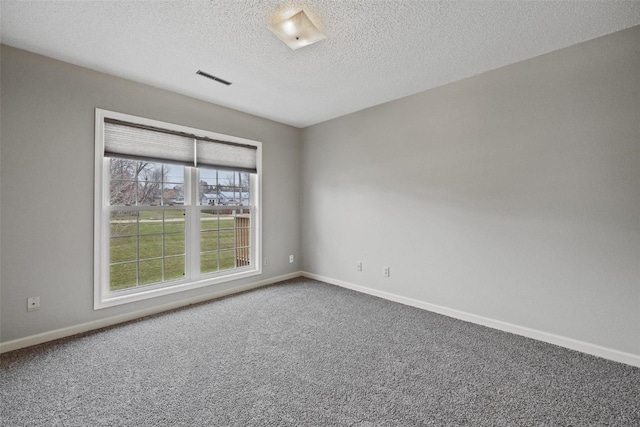 spare room featuring carpet flooring and a textured ceiling