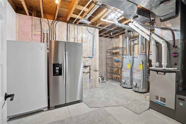 3037 Dell Ridge Ct, Hiawatha, IA 52233 - unfinished basement with stainless steel fridge with ice dispenser and water heater