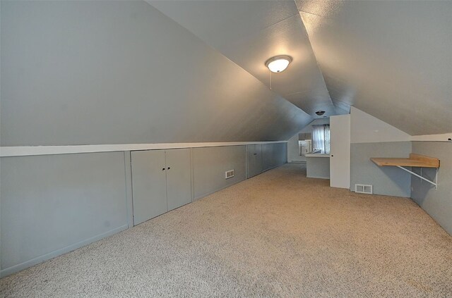 additional living space with lofted ceiling and carpet floors