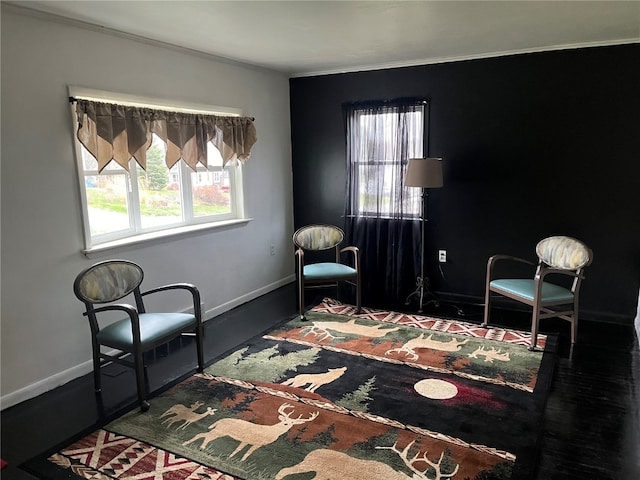 living area with crown molding