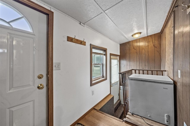 laundry room with wood walls and a wealth of natural light