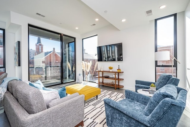 living room with wood-type flooring