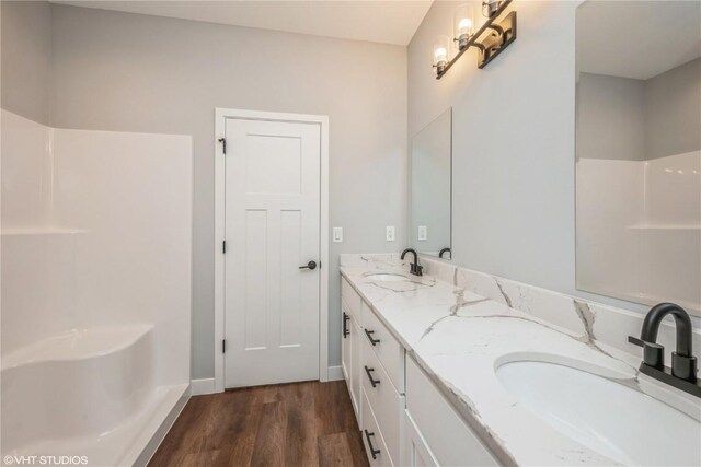 bathroom featuring hardwood / wood-style flooring and vanity