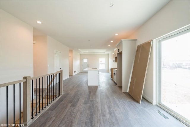 2362 Bluegrass St, Marion, IA 52302 - hall with wood finished floors, an upstairs landing, and recessed lighting