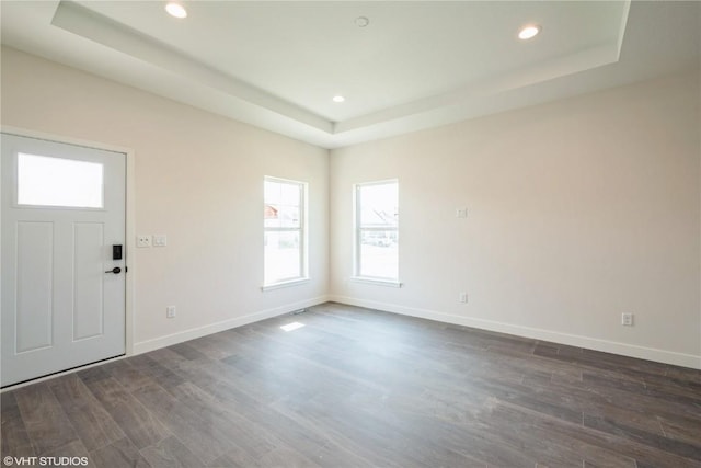 2362 Bluegrass St, Marion, IA 52302 - entrance foyer with a raised ceiling, dark wood finished floors, and recessed lighting