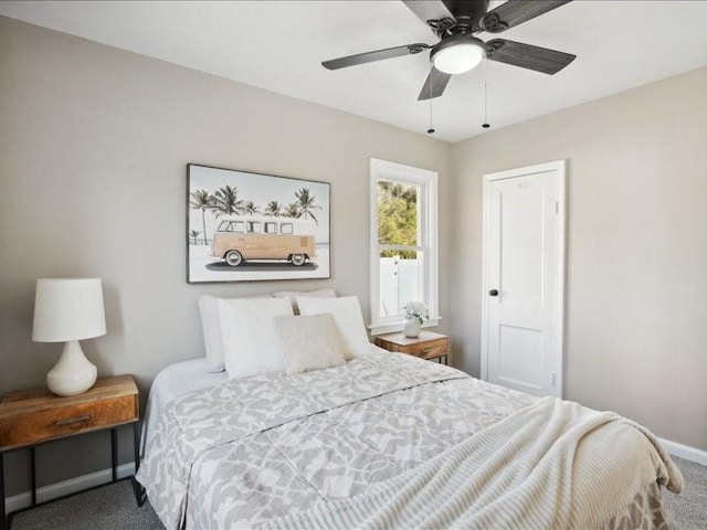 bedroom with carpet floors and ceiling fan